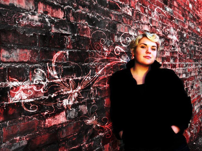 Woman with Blonde Hair — Red, Dramatic, Photograph, Brick Wall