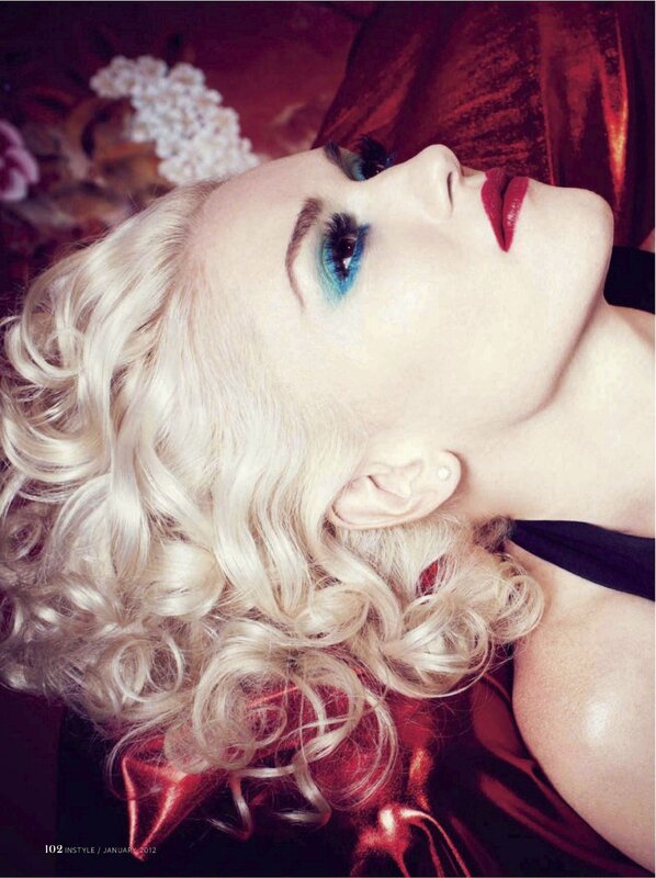 Woman with Blonde Hair — Red, Dramatic, Photograph, Red Lipstick, Blue Eyeshadow