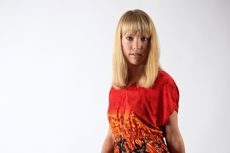 Woman with Blonde Hair — Red, Neutral, Photograph, Blonde Hair, Red Dress