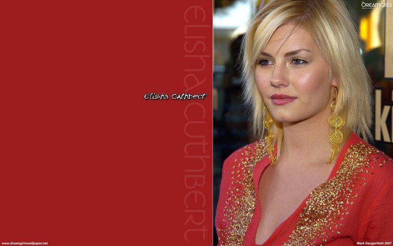 Woman with Blonde Hair — Red, Neutral, Photograph, Gold Earrings