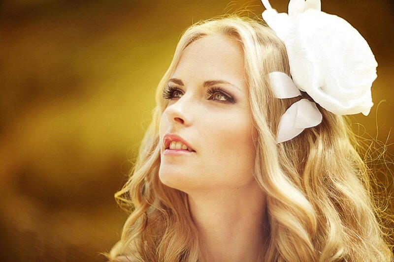 Woman with Blonde Hair — Serene, Afternoon, Photograph, White Flower