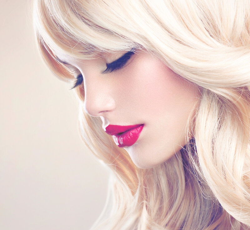 Woman with Blonde Hair — Serene, Photograph, Red Lipstick, Blonde Hair