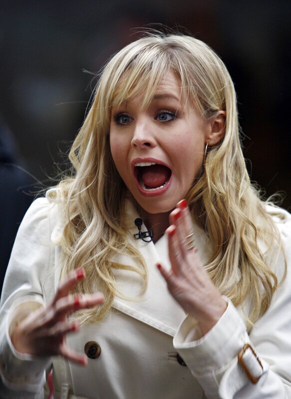 Woman with Blonde Hair — Surprised, Photograph, Microphone