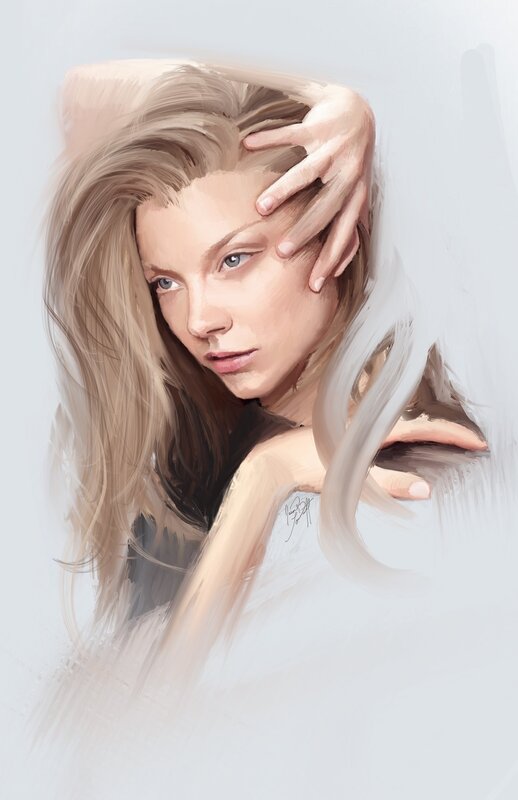 Woman with Blonde Hair — White, Calm, Digital Art, Hand