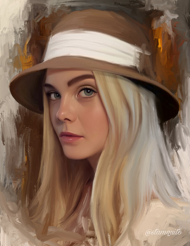 Woman with Blonde Hair — White, Calm, Digital Art, Hat