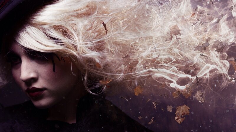 Woman with Blonde Hair — White, Dramatic, Autumn, Digital Art