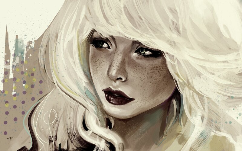 Woman with Blonde Hair — White, Dramatic, Digital Art, Cityscape