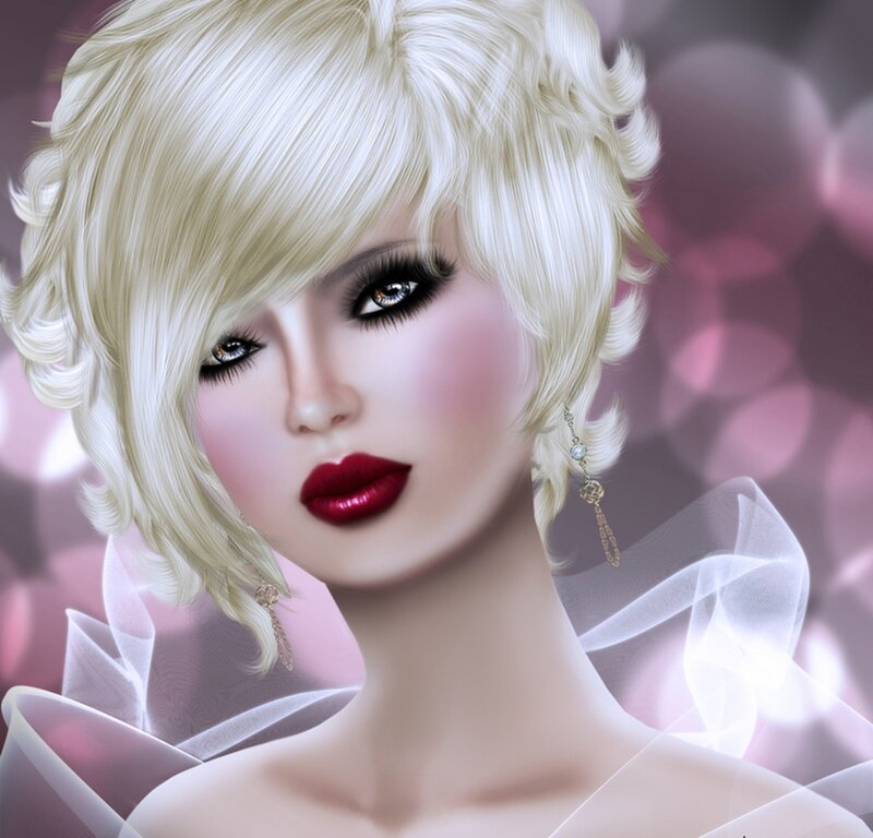 Woman with Blonde Hair — White, Dramatic, Digital Art, Earrings