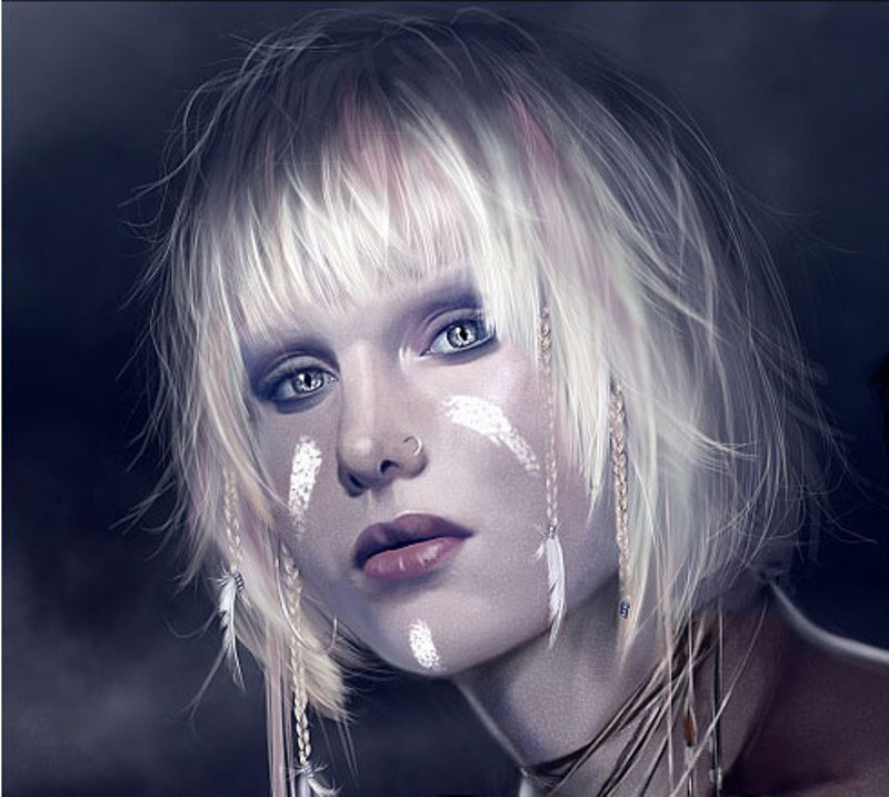 Woman with Blonde Hair — White, Dramatic, Digital Art, Face Paint