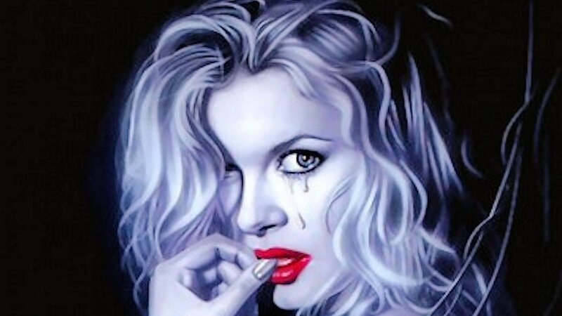 Woman with Blonde Hair — White, Dramatic, Digital Art, Tear