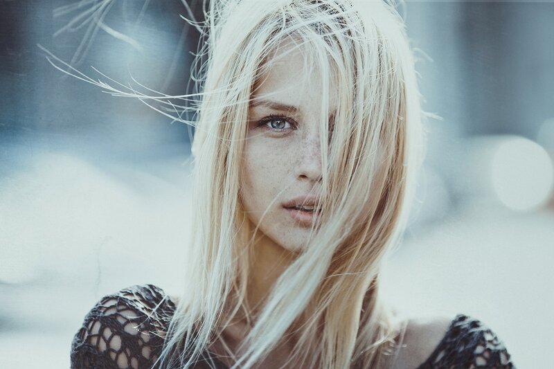 Woman with Blonde Hair — White, Dramatic, Photograph, Eyes, Clothing