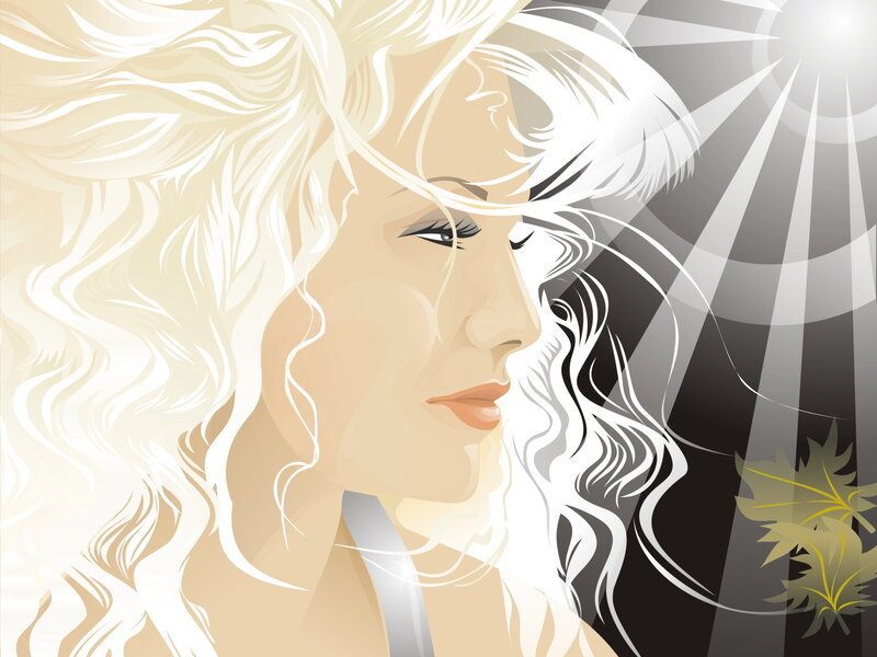 Woman with Blonde Hair — White, Dramatic, Sunset, Digital Art