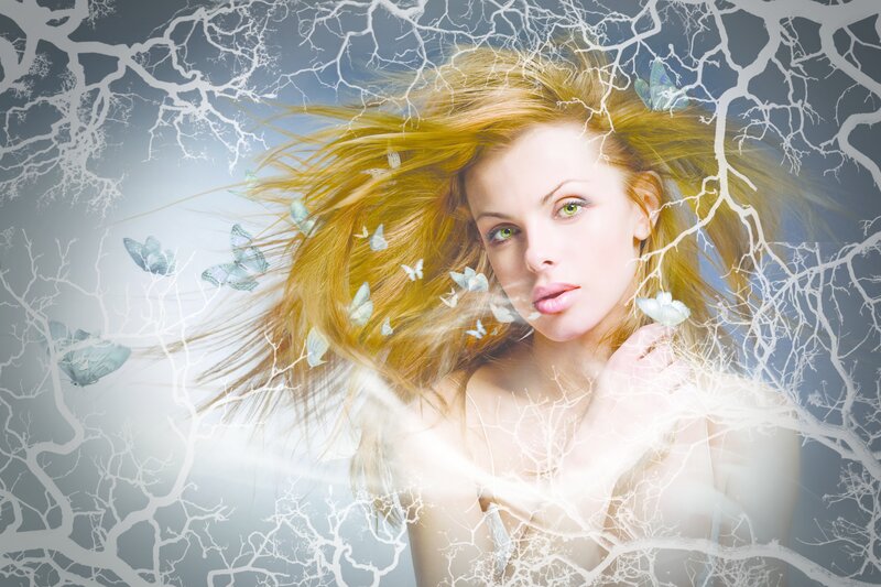 Woman with Blonde Hair — White, Ethereal