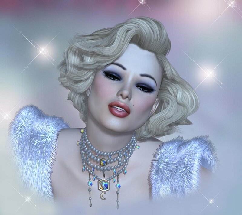 Woman with Blonde Hair — White, Glamorous, Digital Art