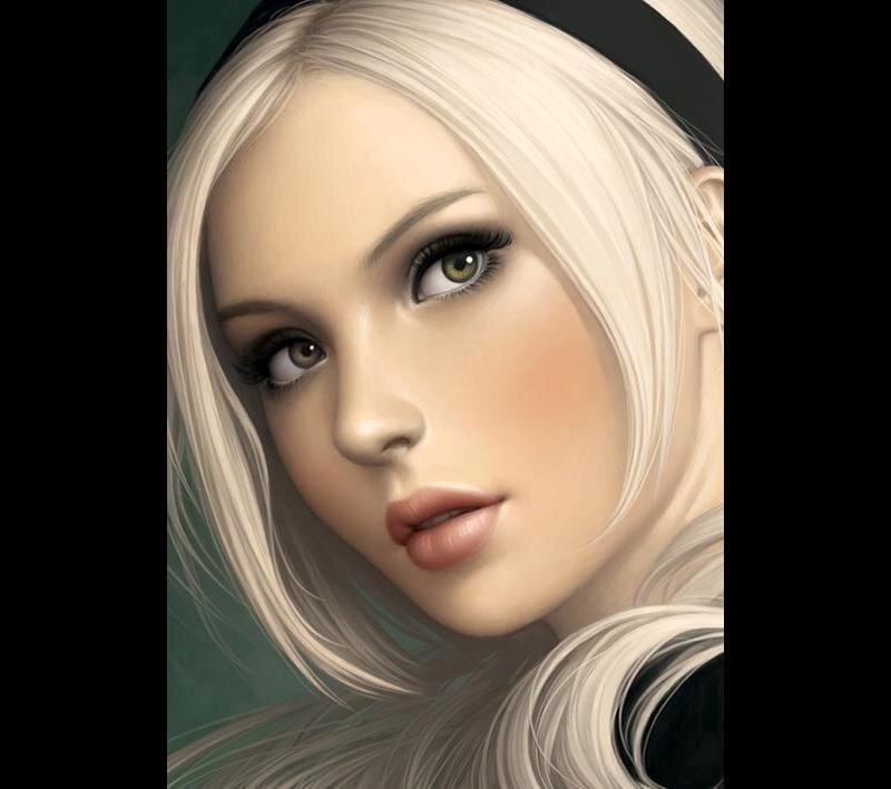 Woman with Blonde Hair — White, Neutral, Digital Art