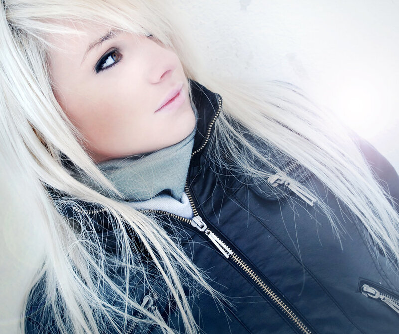 Woman with Blonde Hair — White, Neutral, Photograph, Jacket, Scarf