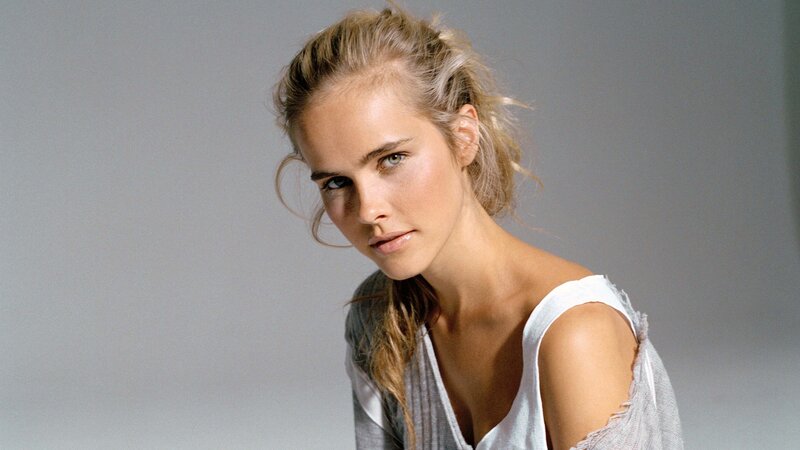 Woman with Blonde Hair — White, Neutral, Photograph, White Top, Gray Background