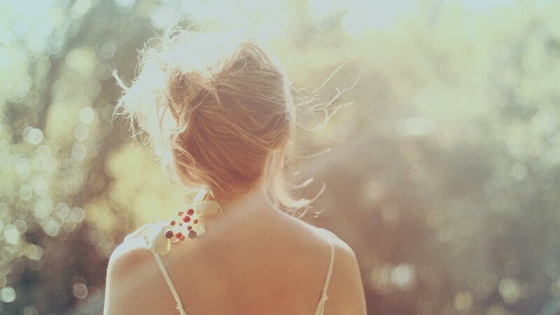 Woman with Blonde Hair — White, Serene, Afternoon, Photograph, Back View