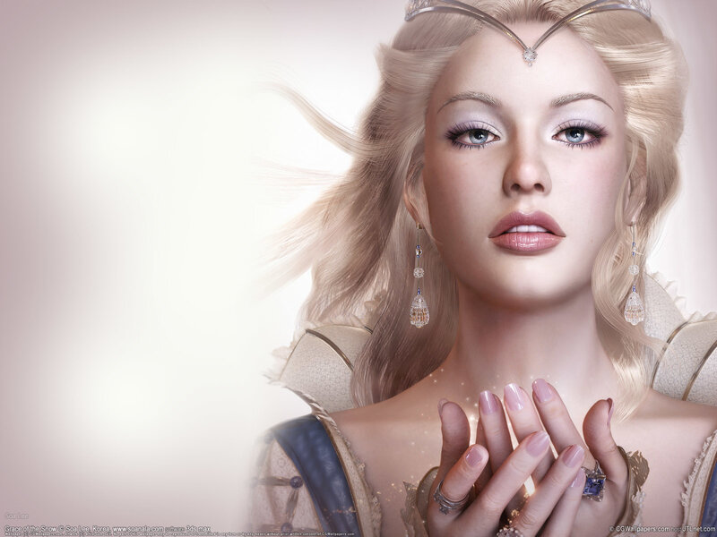 Woman with Blonde Hair — White, Serene, Digital Art, Crown
