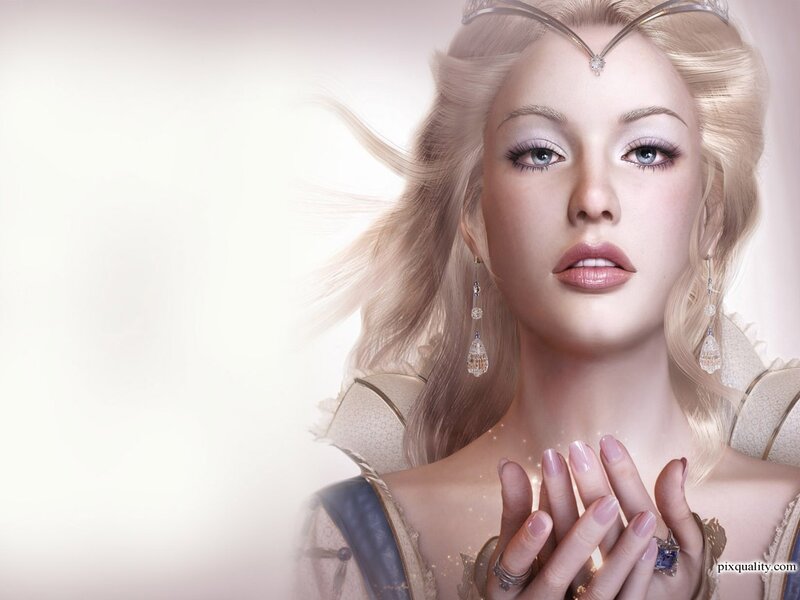 Woman with Blonde Hair — White, Serene, Digital Art, Earrings