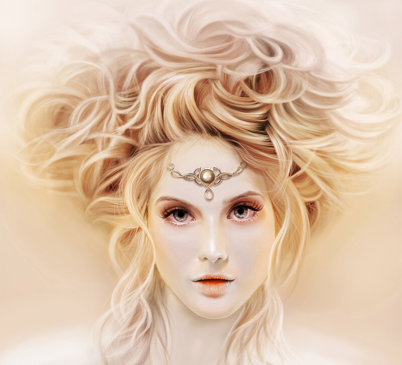Woman with Blonde Hair — White, Serene, Digital Art, Headband