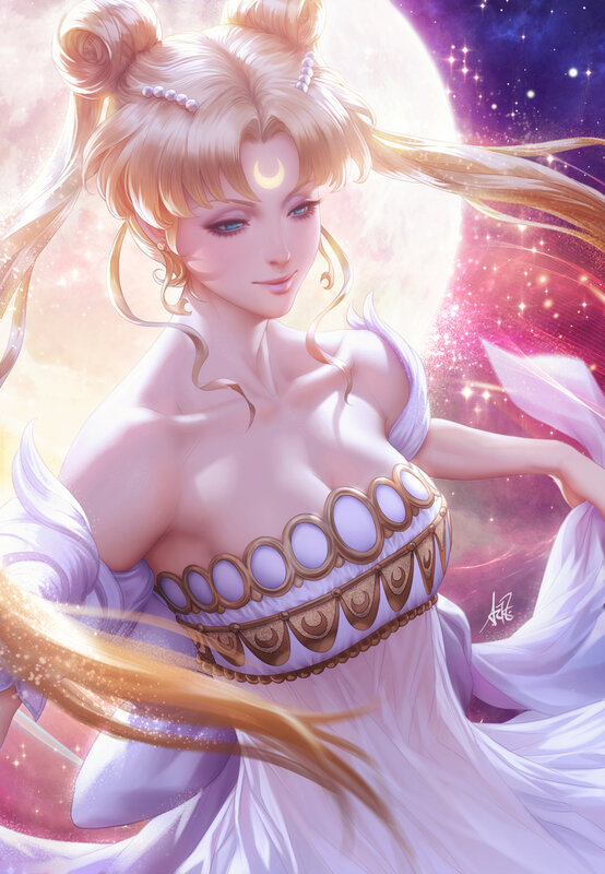 Woman with Blonde Hair — White, Serene, Night, Digital Art