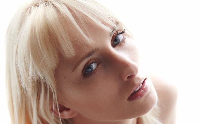Woman with Blonde Hair — White, Serene, Photograph, Blonde Hair, Blue Eyes, Face