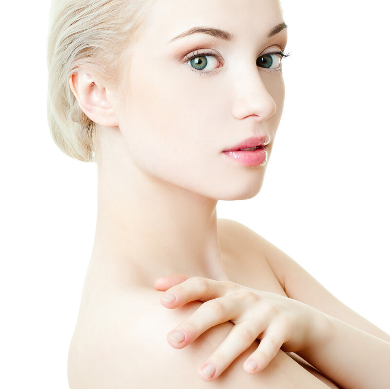 Woman with Blonde Hair — White, Serene, Photograph, Blonde Hair, Green Eyes