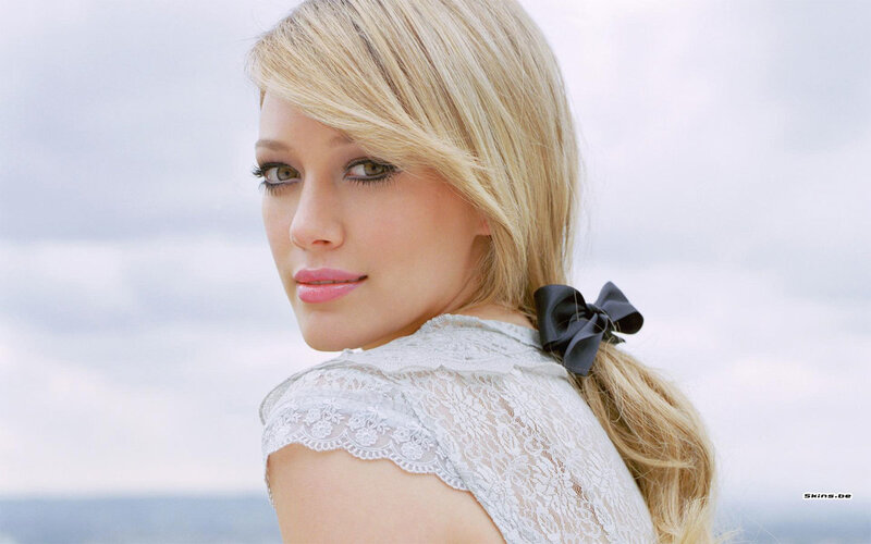 Woman with Blonde Hair — White, Serene, Photograph, Lace Dress, Black Bow