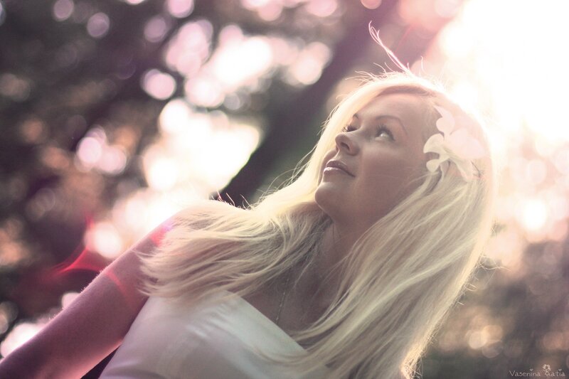 Woman with Blonde Hair — White, Serene, Sunset, Photograph, Flower