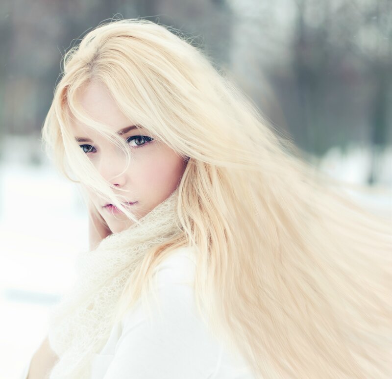 Woman with Blonde Hair — White, Serene, Winter, Photograph