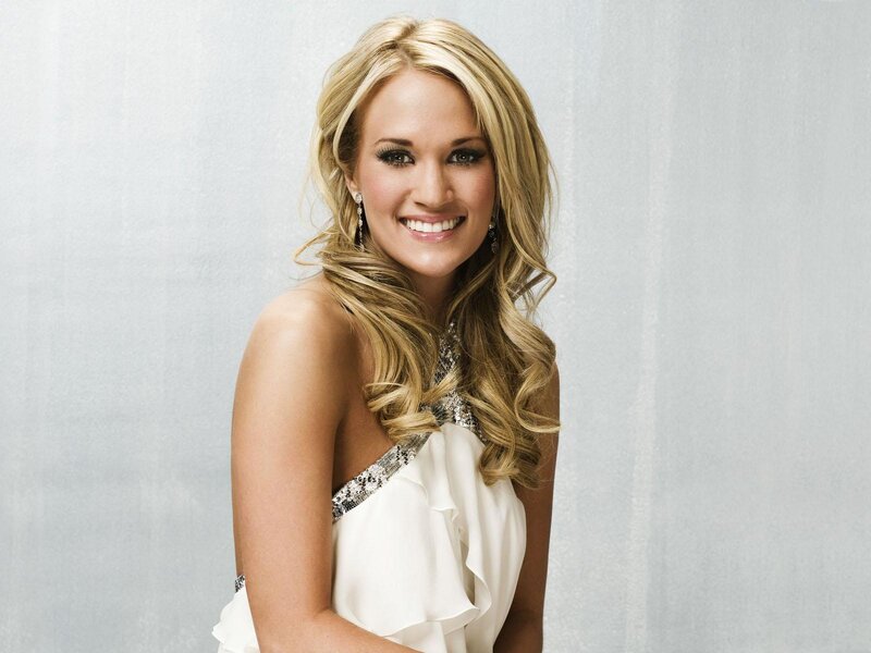 Woman with Blonde Hair — White, Smiling, Photograph, Dress, Earrings