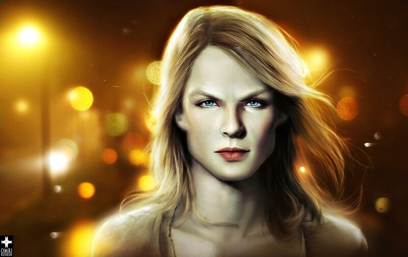 Woman with Blonde Hair — Yellow, Dramatic, Night, Digital Art