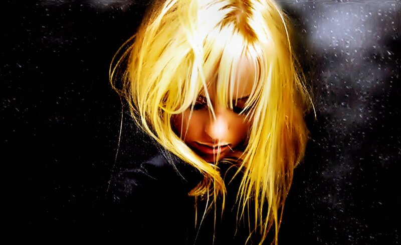 Woman with Blonde Hair — Yellow, Dramatic, Photograph, Rain