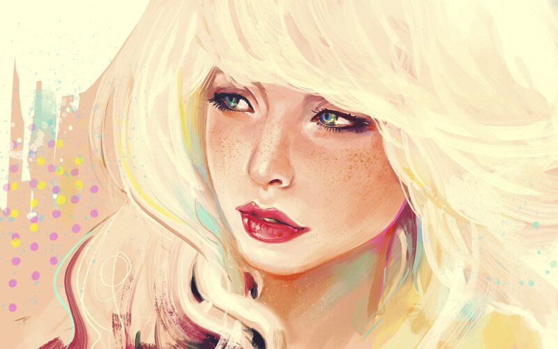 Woman with Blonde Hair — Yellow, Dreamy, Digital Art, Cityscape