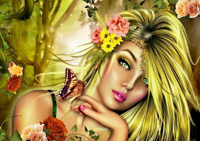 Woman with Blonde Hair — Yellow, Serene, Afternoon, Digital Art