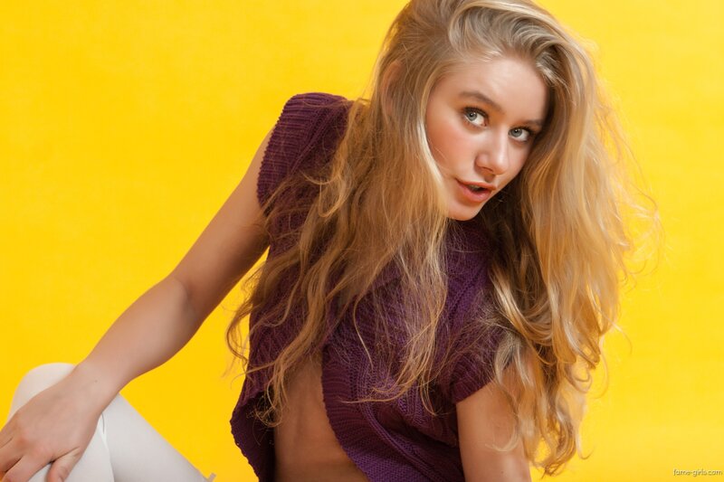 Woman with Blonde Hair — Yellow, Vibrant, Photograph, Yellow Background