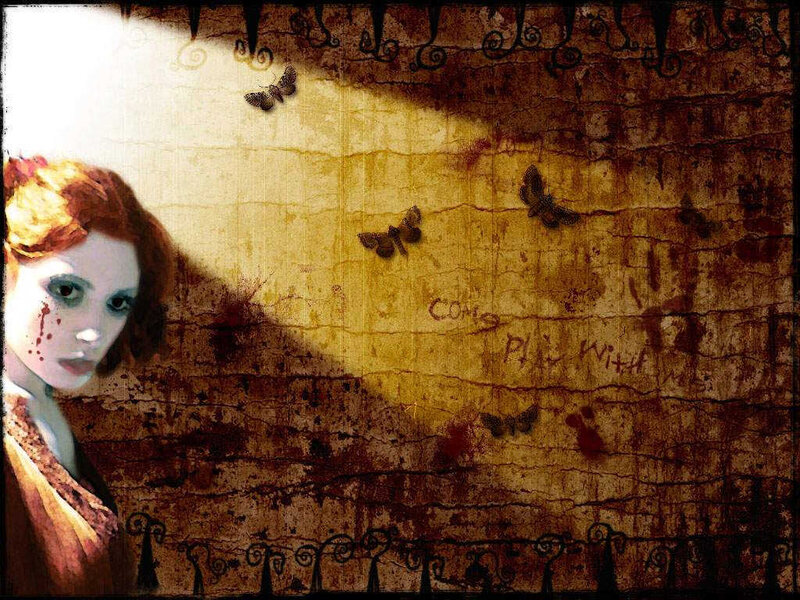 woman with blood and moths