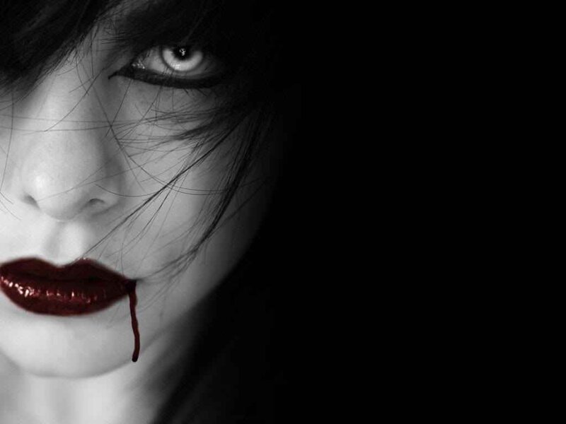 Woman with Blood Dripping — Black, Dark, Photograph