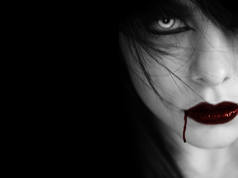 Woman with Blood Dripping — Black, Dramatic, Photograph, Eye