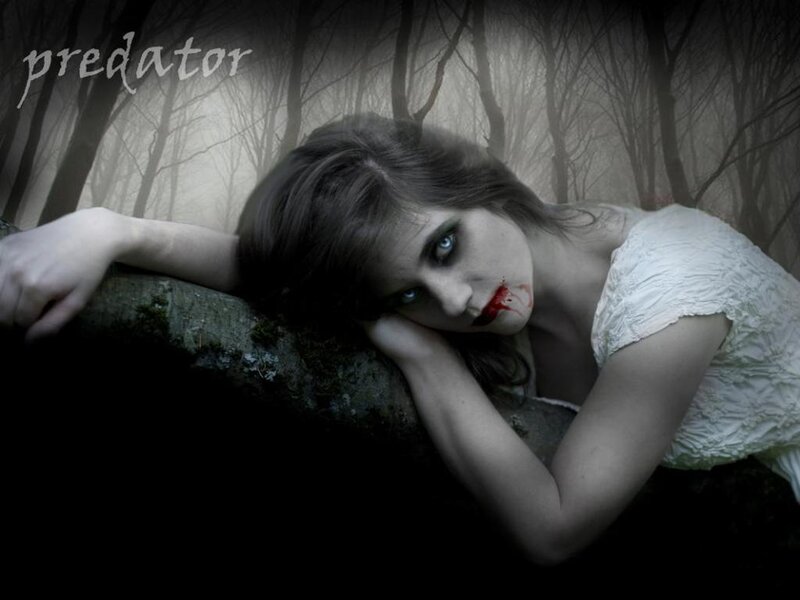 woman with blood in forest