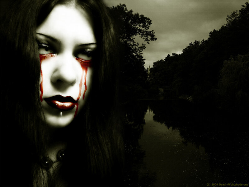 Woman with Blood Makeup — Black, Dark