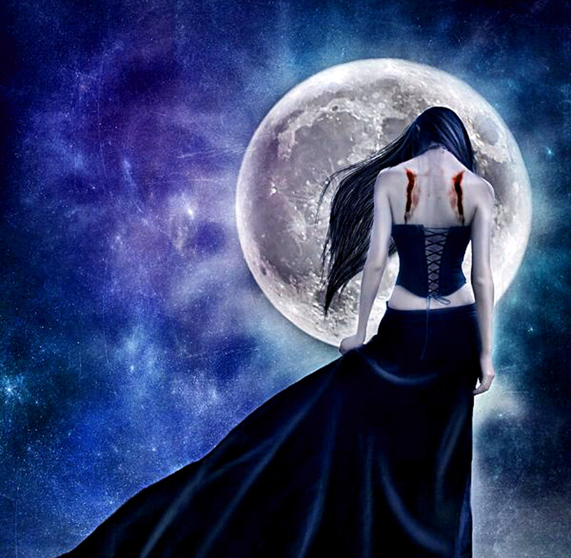 Woman with Blood on Back — Blue