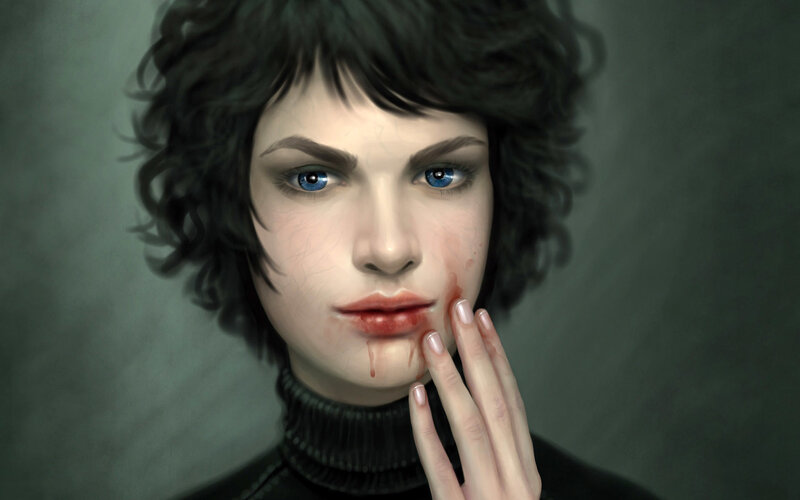 woman with blood on face