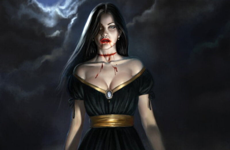 Woman with Blood on Face — Black, Dark