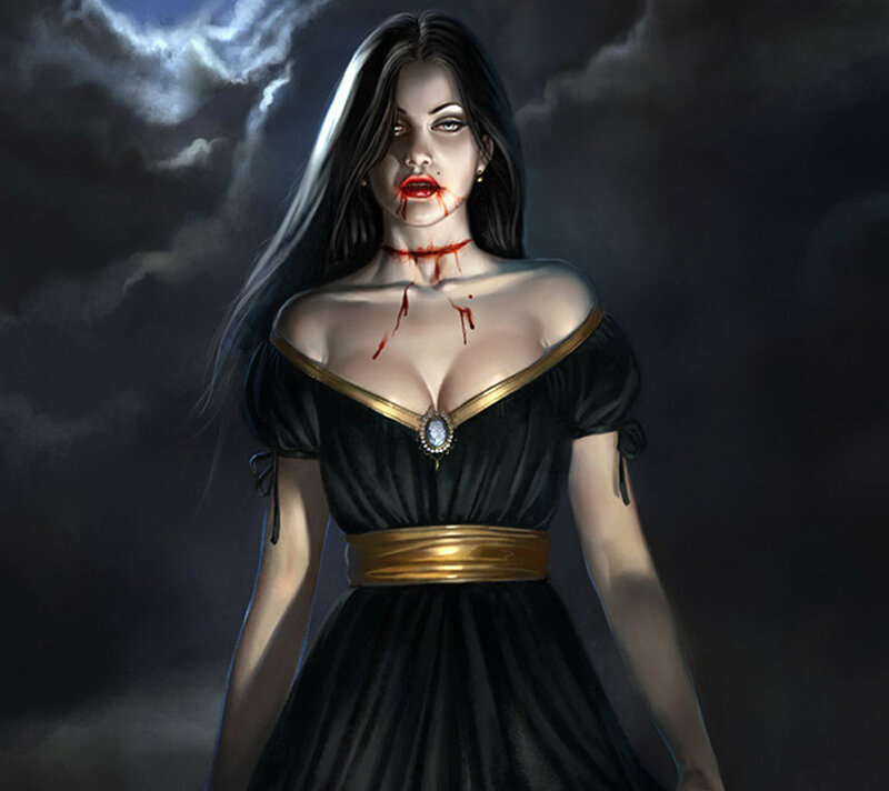 Woman with Blood on Face — Black, Dramatic, Night