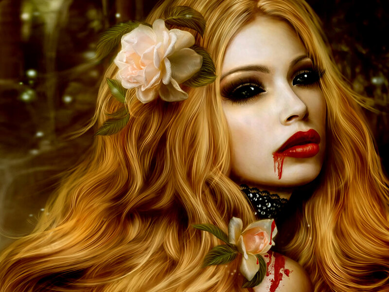 Woman with Blood on Face — Blonde, Dramatic, Digital Art
