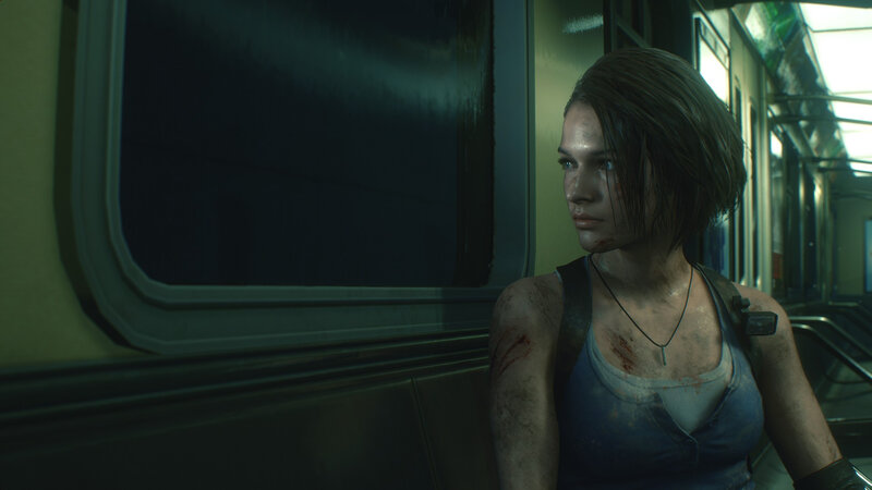 Woman with Blood on Face — Blue, Tense