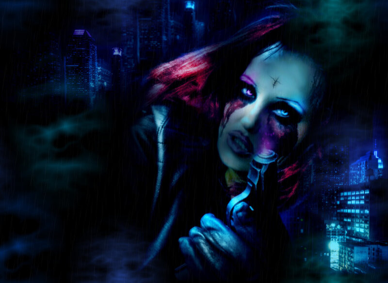 Woman with Blood on Face — Blue