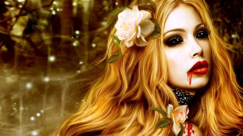 Woman with Blood on Face — Gold
